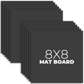 Frametory, Pack of 12 8x8 Uncut Mat Boards, Acid-Free Picture Backing Boards for Frames, Photos, Crafts (Black Color)