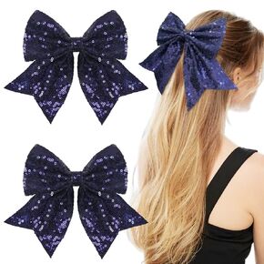 Kangaroo 2PCS Glitter Cheer Bow Clip 7" Sequin Red Hair Bow Clip for Girls Teen Softball Cheerleader Outfit Uniform