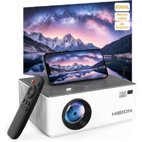 Mini Projector Native 1080P Outdoor Movie Projector, HISION 8000L Portable Home Theater 4K Support Video Projector Compatible with TV Stick, HDMI, VGA, USB, Laptop, DVD, iOS & Android Smartphone