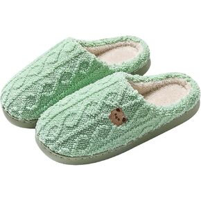 Women Knitted Fleece Lined Indoor Slippers Men Warm Cozy Soft Lightweight Bedroom Slipper Wool-Like House Shoe with Anti-Skid Rubber Sole for Ladies