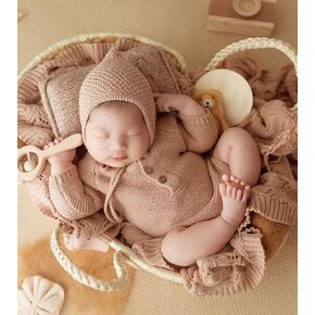 Newborn Photography Props Photo Posing Outfits, 2 PCS Baby Photoshoot Outfits for Posing, New Born Photography Accessories-Romper+Hat (Fits for 0-20 Days Baby)