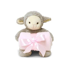 Smiling Softly Lovely Lamb Hugging Pink Cozy Fleece Nursery Blanket 38 x 28 inch