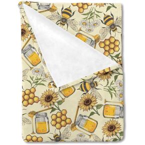Watercolor Bees Boho Sunflowers Leaves Baby Blanket for Girl Boy Bees Retro Floral Swaddle Blanket Soft Receiving Blanket Toddler Newborn Nursery Bed Blanket Crib Stroller Playmat (Vintage, 30x40inch)