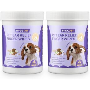 HICC PET Ear Finger Wipes for Dogs & Cats - Gently Remove Ear Wax, Debris - Sooths & Deodorizes - Relieve Ear Itching & Inflammation, All Natural Ingredients, Fragrance Free - 100 Count