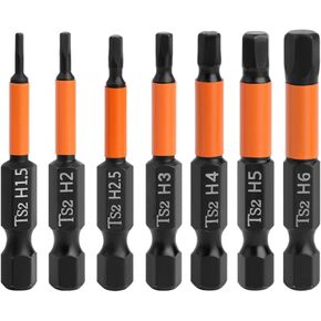 6pcs Magnetic Allen Wrench Drill Bit Set with 1/4 Inch Hex Shank S2 Steel Hex Bits Set H2/H2.5/H3/H4/H5/H6 Metric Impact Hex Head Screwdriver Bit Set (3.93 Inch / 100mm Length)