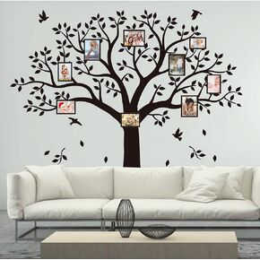 Family Photo Frame Tree Wall Decals Family Photo Tree Wall Decal Living Room Baby Room Home Decor (95" Wide x 83" Tall) (Black)
