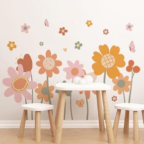Large Bohemian Flower Wall Decals for Girls Bedroom Floral Wall Stickers for Living Room, Baby Nursery,11.81 x 35.43 in, 2 Sheets Kids Room Wall Decor