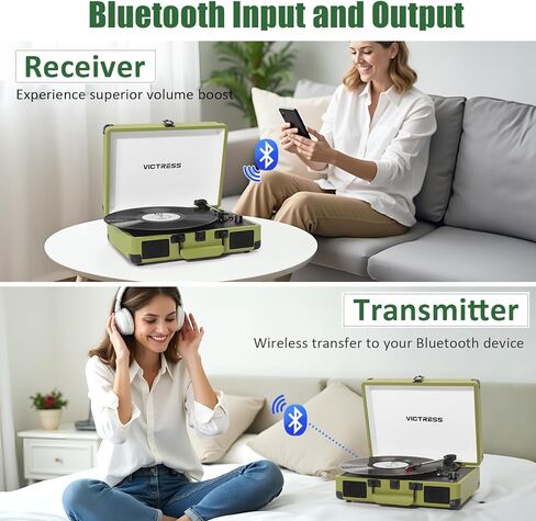 Bluetooth Record Player with Speakers, 3-Speed Portable Suitcase Turntable LP Player, Belt-Drive Vinyl Record Player with PC Recording, RCA/AUX/Headphone Jack, Purple in Kuwait