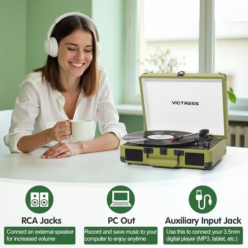 Bluetooth Record Player with Speakers, 3-Speed Portable Suitcase Turntable LP Player, Belt-Drive Vinyl Record Player with PC Recording, RCA/AUX/Headphone Jack, Purple in Kuwait