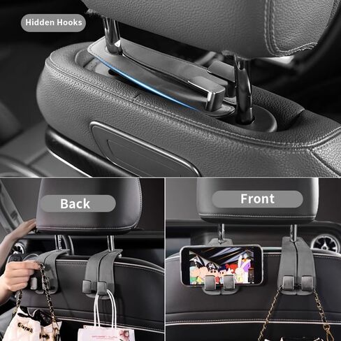 KINIVA Car Seat Headrest Storage Hooks, Set of 2, Suede PU Leather, Double Hooks (07-Grey) in Kuwait