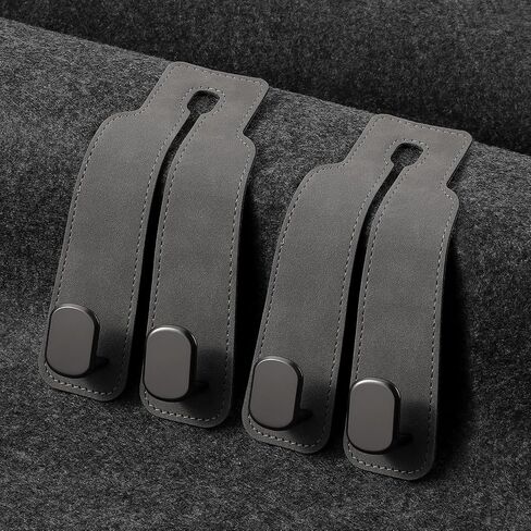 KINIVA Car Seat Headrest Storage Hooks, Set of 2, Suede PU Leather, Double Hooks (07-Grey) in Kuwait