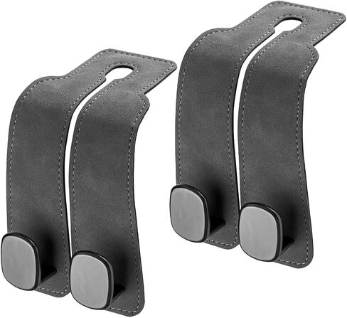 KINIVA Car Seat Headrest Storage Hooks, Set of 2, Suede PU Leather, Double Hooks (07-Grey) in Kuwait