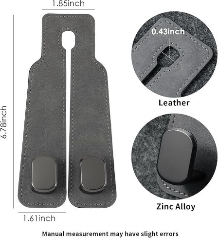 KINIVA Car Seat Headrest Storage Hooks, Set of 2, Suede PU Leather, Double Hooks (07-Grey) in Kuwait