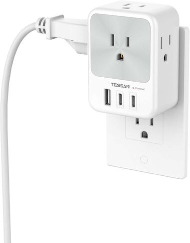 30W USB C Wall Charger, TESSAN Fast Charging Multi Plug Adapter with 3 Outlet Extender Surge Protector, Multiple Plug with 4 USB Block Power Delivery (2 USB C Ports) for Home Office Essentials in Saudi Arabia