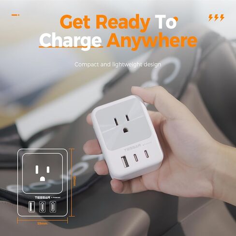 30W USB C Wall Charger, TESSAN Fast Charging Multi Plug Adapter with 3 Outlet Extender Surge Protector, Multiple Plug with 4 USB Block Power Delivery (2 USB C Ports) for Home Office Essentials in Saudi Arabia