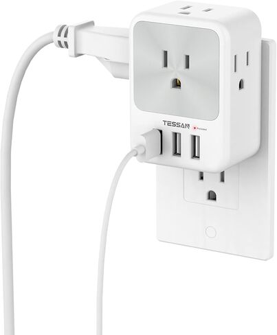 30W USB C Wall Charger, TESSAN Fast Charging Multi Plug Adapter with 3 Outlet Extender Surge Protector, Multiple Plug with 4 USB Block Power Delivery (2 USB C Ports) for Home Office Essentials in Saudi Arabia