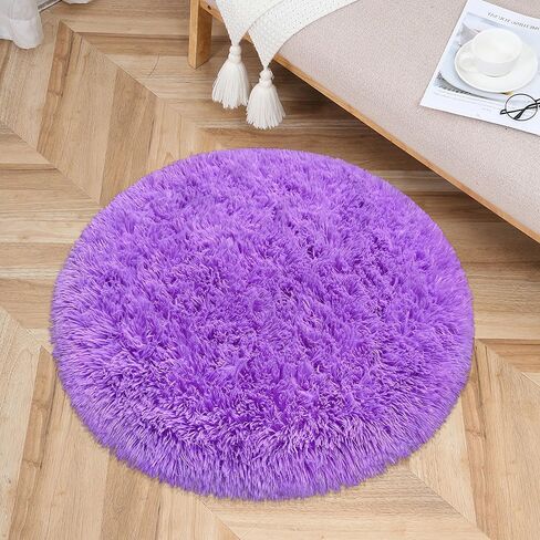 Purple Rug for Girls Room 3 Ft Fluffy Rug for Bedroom Shag Round Circle Rug, Soft Furry Carpet for Teen Room Aesthetic Décor Circular Rug for Baby Nursery Dorm Living Room Playroom Home Decor in Saudi Arabia