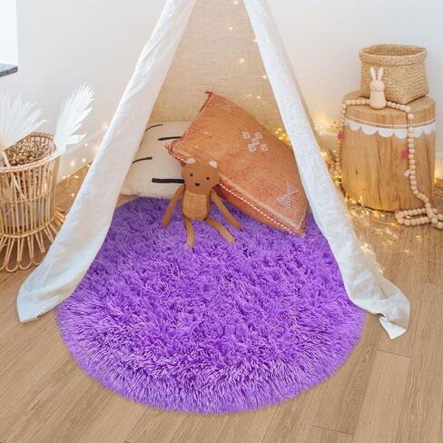 Purple Rug for Girls Room 3 Ft Fluffy Rug for Bedroom Shag Round Circle Rug, Soft Furry Carpet for Teen Room Aesthetic Décor Circular Rug for Baby Nursery Dorm Living Room Playroom Home Decor in Saudi Arabia