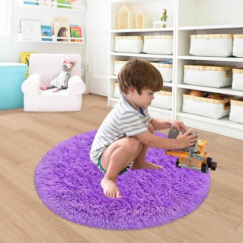 Purple Rug for Girls Room 3 Ft Fluffy Rug for Bedroom Shag Round Circle Rug, Soft Furry Carpet for Teen Room Aesthetic Décor Circular Rug for Baby Nursery Dorm Living Room Playroom Home Decor in Saudi Arabia