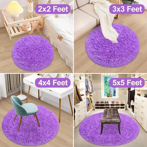 Purple Rug for Girls Room 3 Ft Fluffy Rug for Bedroom Shag Round Circle Rug, Soft Furry Carpet for Teen Room Aesthetic Décor Circular Rug for Baby Nursery Dorm Living Room Playroom Home Decor in Saudi Arabia