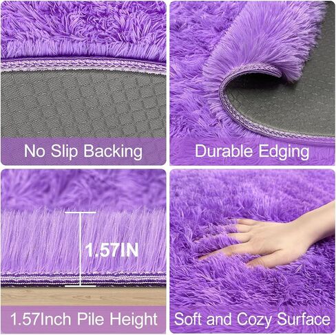 Purple Rug for Girls Room 3 Ft Fluffy Rug for Bedroom Shag Round Circle Rug, Soft Furry Carpet for Teen Room Aesthetic Décor Circular Rug for Baby Nursery Dorm Living Room Playroom Home Decor in Saudi Arabia