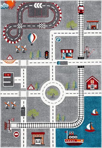 SAFAVIEH Carousel Kids Collection Accent Rug - 2' x 3', Grey & Ivory, Non-Shedding & Easy Care, Ideal for High Traffic Areas for Boys & Girls in Playroom, Nursery, Bedroom (CRK192F) in Saudi Arabia