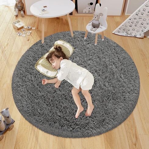 Purple Rug for Girls Room 3 Ft Fluffy Rug for Bedroom Shag Round Circle Rug, Soft Furry Carpet for Teen Room Aesthetic Décor Circular Rug for Baby Nursery Dorm Living Room Playroom Home Decor in Saudi Arabia