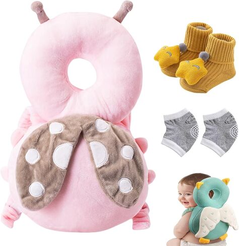 Baby Head Protection Backpack for Crawling and Walking Adjustable with Baby Knee Pads (Pink Ladybugs) in Saudi Arabia