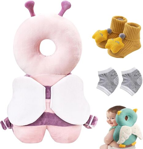 Baby Head Protection Backpack for Crawling and Walking Adjustable with Baby Knee Pads (Pink Ladybugs) in Saudi Arabia