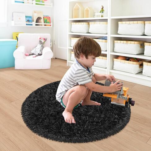 Purple Rug for Girls Room 3 Ft Fluffy Rug for Bedroom Shag Round Circle Rug, Soft Furry Carpet for Teen Room Aesthetic Décor Circular Rug for Baby Nursery Dorm Living Room Playroom Home Decor in Kuwait