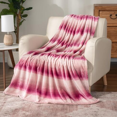 بطانية بيركشاير - بطانية كلاسيكية ثقيلة الوزن ناعمة مطبوعة VelvetLoft® بطانية دافئة من القطيفة، بطانية ناعمة غامضة بحجم مزدوج لسرير الأريكة والأريكة، أخضر وردي تجريدي، 60 بوصة × 90 بوصة in Kuwait