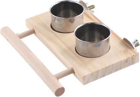 Bird Feeding Dish Cups, Wooden Perch Stand Hanging Feeder Bowls Bird Food Cups with Clamp Holder for Parakeets Conures Cockatiels Budgie(S) in Kuwait