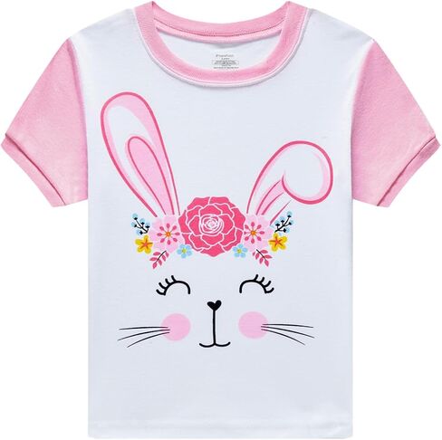 طقم بيجامات للفتيات الصغيرات بأكمام قصيرة من Popshion مصنوع من القطن بنسبة 100% ملابس صيفية قصيرة للفتيات الصغيرات in Kuwait