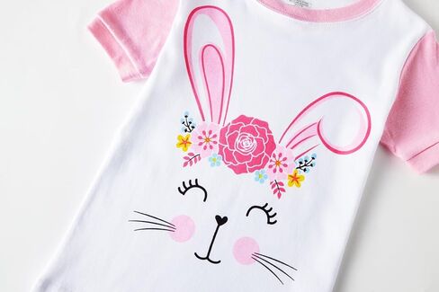 طقم بيجامات للفتيات الصغيرات بأكمام قصيرة من Popshion مصنوع من القطن بنسبة 100% ملابس صيفية قصيرة للفتيات الصغيرات in Kuwait