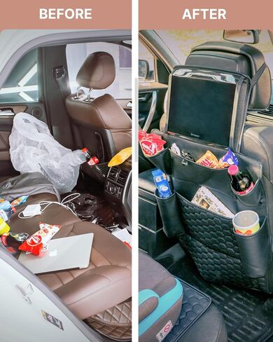 Premium Back of Seat Car Organizer - Automotive Seat Back Organizers - Back of Car Seat Organizer Kids Car Toy Storage - Car Organization Back Seat - Leather Car Seat Caddy 1 Pc Black in Saudi Arabia