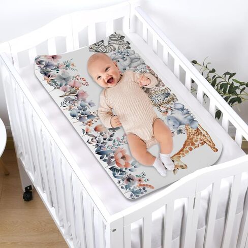 Jungle Safari Animals Boho Floral Changing Pad Covers Zoo Leopard Elephant Giraffe Zebra Hippo Monkey Baby Change Table Cover for Boy Girl Soft Stretch Fitted Diaper Changing Pad Sheet Mats 32''x16'' in Kuwait