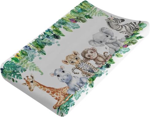 Jungle Safari Animals Boho Floral Changing Pad Covers Zoo Leopard Elephant Giraffe Zebra Hippo Monkey Baby Change Table Cover for Boy Girl Soft Stretch Fitted Diaper Changing Pad Sheet Mats 32''x16'' in Kuwait