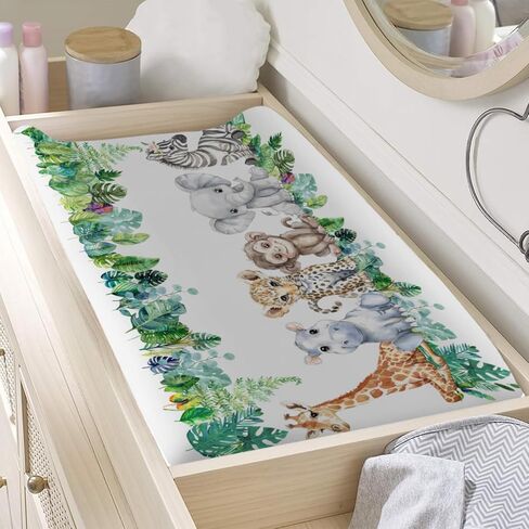 Jungle Safari Animals Boho Floral Changing Pad Covers Zoo Leopard Elephant Giraffe Zebra Hippo Monkey Baby Change Table Cover for Boy Girl Soft Stretch Fitted Diaper Changing Pad Sheet Mats 32''x16'' in Kuwait
