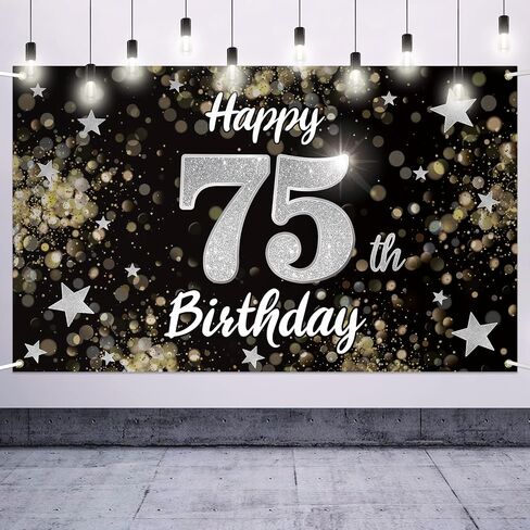 Happy 24th Birthday Decorations,24th Black & Silver Dream Star Large Birthday Banner Backdrop Sign - Cheers to 24 Years Old Bday Party Decoration. in Saudi Arabia