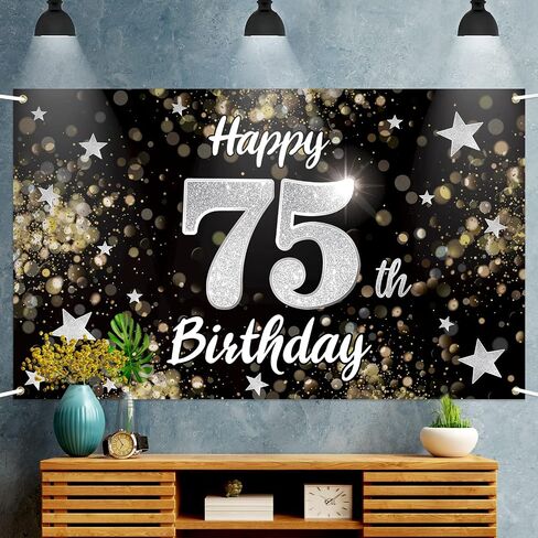Happy 24th Birthday Decorations,24th Black & Silver Dream Star Large Birthday Banner Backdrop Sign - Cheers to 24 Years Old Bday Party Decoration. in Saudi Arabia