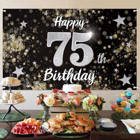 Happy 24th Birthday Decorations,24th Black & Silver Dream Star Large Birthday Banner Backdrop Sign - Cheers to 24 Years Old Bday Party Decoration. in Saudi Arabia
