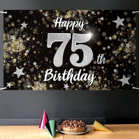 Happy 24th Birthday Decorations,24th Black & Silver Dream Star Large Birthday Banner Backdrop Sign - Cheers to 24 Years Old Bday Party Decoration. in Saudi Arabia