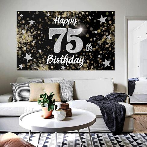 Happy 24th Birthday Decorations,24th Black & Silver Dream Star Large Birthday Banner Backdrop Sign - Cheers to 24 Years Old Bday Party Decoration. in Saudi Arabia