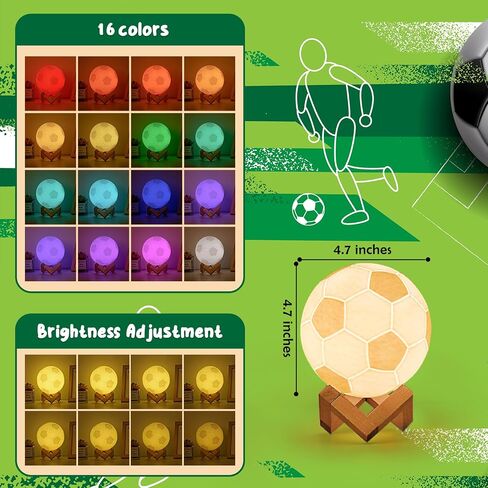 Soccer Night Light Ball Lamp for Kids Room with Remote Control 16 Colors Changing Sport Fan Room Decoration Graduation Gifts for Dad Boys Toys,Girls,Soccer Lover (D: 4.7 inches) in Saudi Arabia