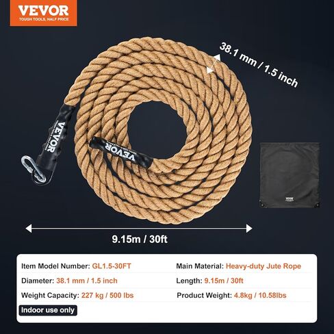 VEVOR Gym Climbing Rope, 1.5" Diameter 25 ft Length Gym Fitness Training Rope, Gym Exercise Workout Rope for Adults, Climbing Rope for Fitness and Strength Training, Climbing Exercise, Home Workout in Saudi Arabia