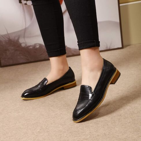 Mona flying Women's Leather Penny Loafers Slip On Flats Office Ladies Casual Shoes in Saudi Arabia