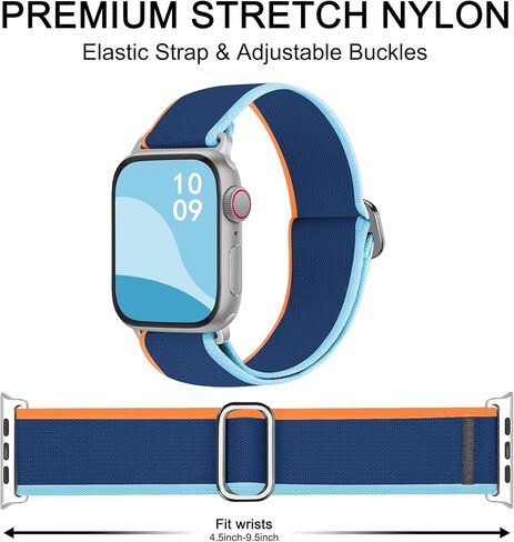 سوار ساعة Greatfine الرياضي متوافق مع سوار ساعة Apple 38 مم 40 مم 41 مم 42 مم 44 مم 45 مم 49 مم، أحزمة ساعة ناعمة قابلة للتمدد للنساء والرجال، حزام من النايلون بحلقة منفردة لسلسلة iWatch 8 7 6 5 4 3 2 SE Ultra in Kuwait