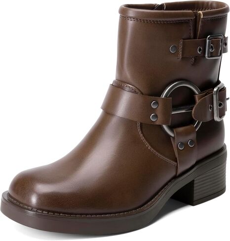DREAM PAIRS Women's Ankle Boots Fashion Buckles Square Toe Motorcycle Riding Biker Boots Low Chunky Heel Fall Booties Shoes in Saudi Arabia