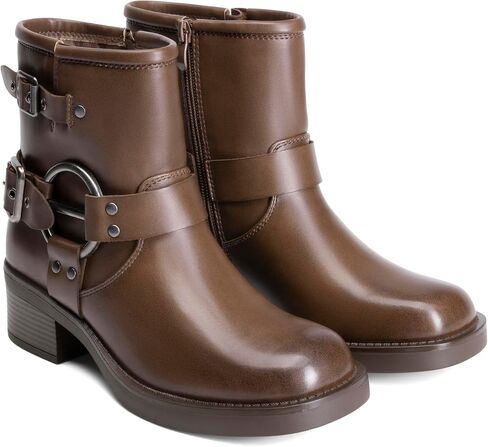 DREAM PAIRS Women's Ankle Boots Fashion Buckles Square Toe Motorcycle Riding Biker Boots Low Chunky Heel Fall Booties Shoes in Saudi Arabia