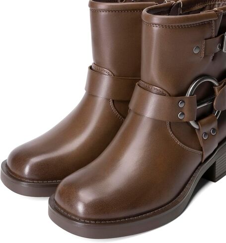 DREAM PAIRS Women's Ankle Boots Fashion Buckles Square Toe Motorcycle Riding Biker Boots Low Chunky Heel Fall Booties Shoes in Saudi Arabia